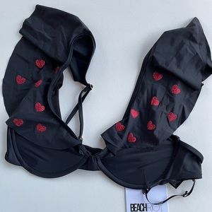 NWT Beach Riot sample sale bikini top with glitter hearts